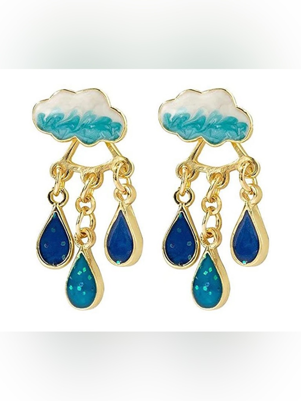 Cloud & Raindrop Dangle Earrings – Iridescent Blue Drops 🌧️✨